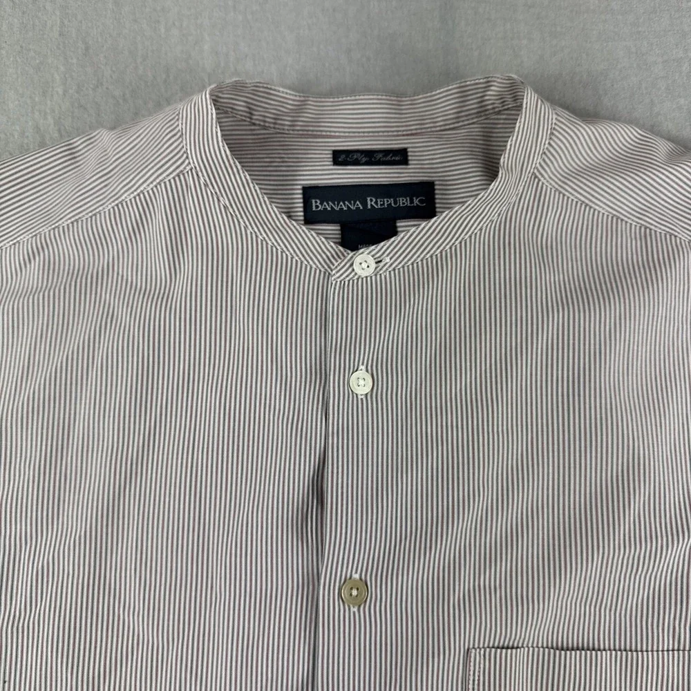 Vintage Banana Republic Mandarin Band Collar Shirt Men L Striped Long Sleeve Red